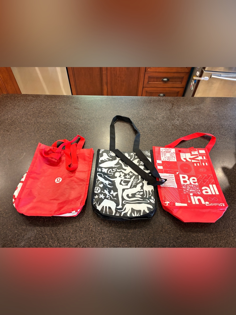 lululemon Reusable Tote Bag Set of 3 Red Black White Be All In
